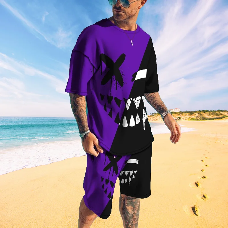 

3D Print XOXO Summer Men's Sets Men's Clothing 2 Piece Outfit of Sportswear Short Sleeve Streetwear T-shirt Set Tracksuit