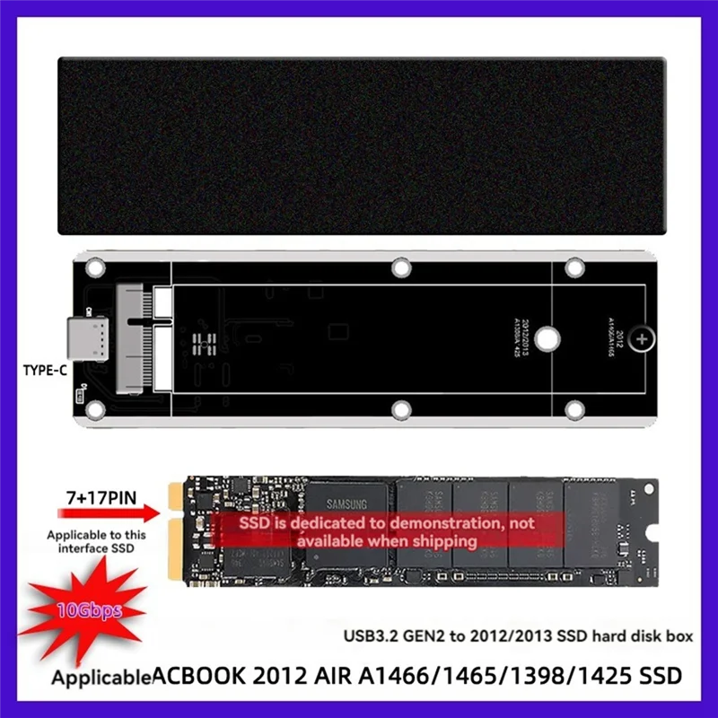 Novo! Para 2012 Air A1425 A1398 A1465 A1466 SSD Caso USB3.2 GEN2 6 Gbps M.2 SATA SSD Caixa SSD Gabinete