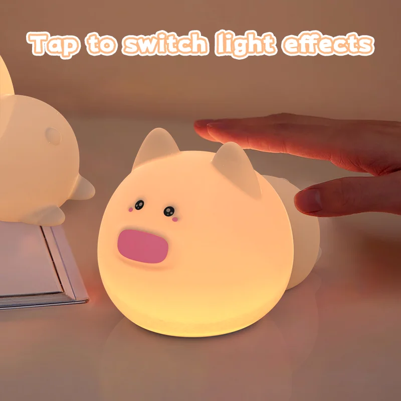 Kids Night Light Cute Soft Silicone Pig Lamp Dimmable Nursery Portable Kawaii Lamps Bedroom Decor Birthday Xmas Gift Boy Girls G