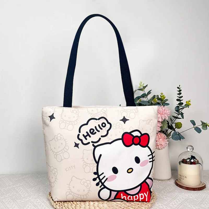 Sanurgente-Sac à main en toile Pochacco pour fille, sac à provisions portable, sac d'école léger, impression de dessin animé mignon, Hello Kitty, Kawaii