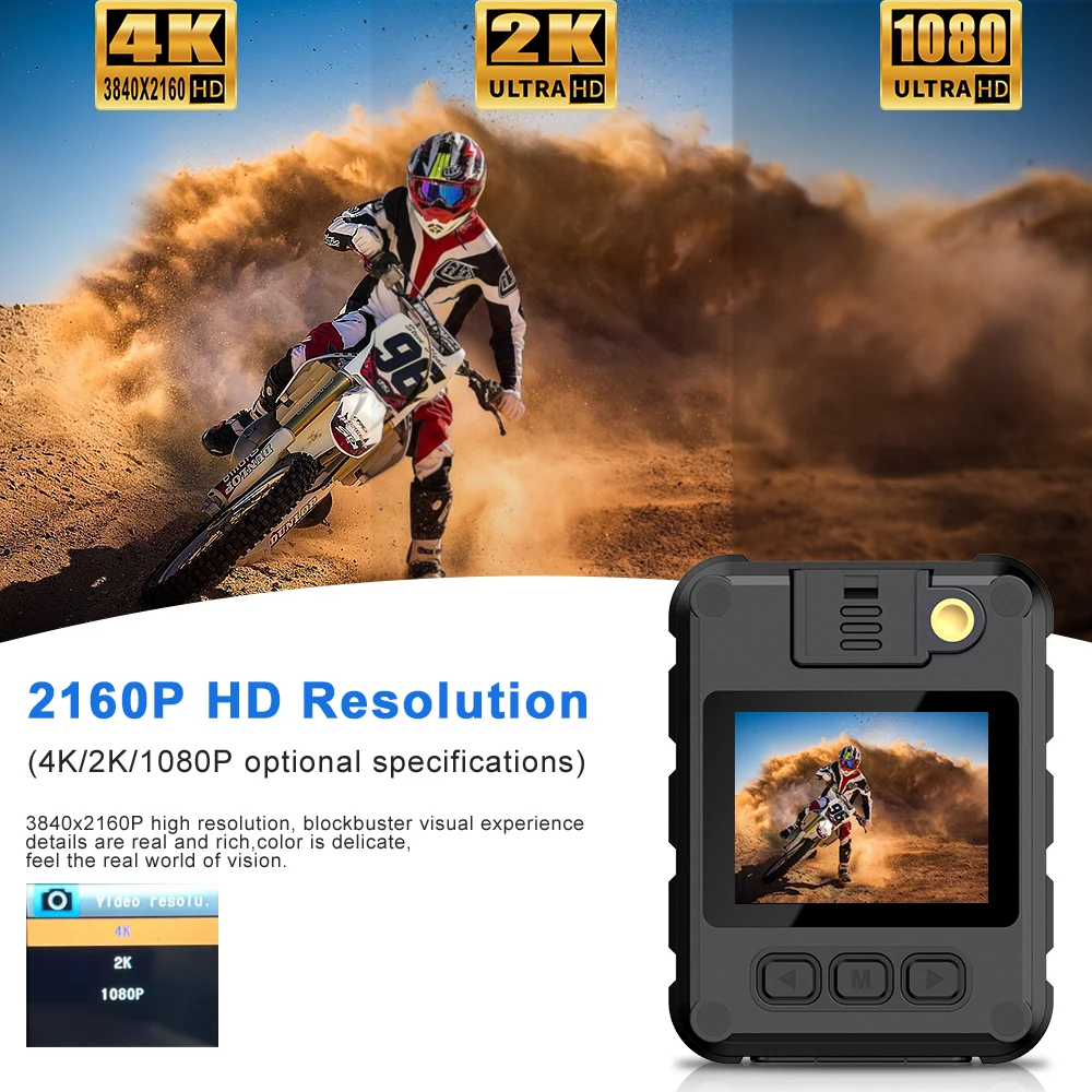 Minicámara deportiva 4K HD con WiFi, videocámara impermeable para exteriores, aplicación de la ley, visión nocturna, VCR, Clip trasero de mano,