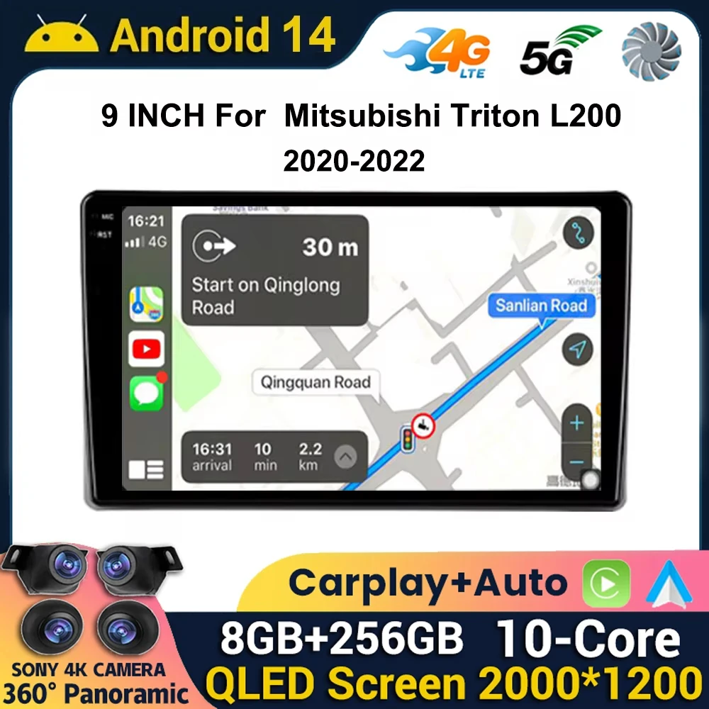 

9Inch Android 14 Car Stereo For Mitsubishi L200 5 Triton 2020 2021 2022 Auto Radio Multimedia Player Navigation GPS With Radio