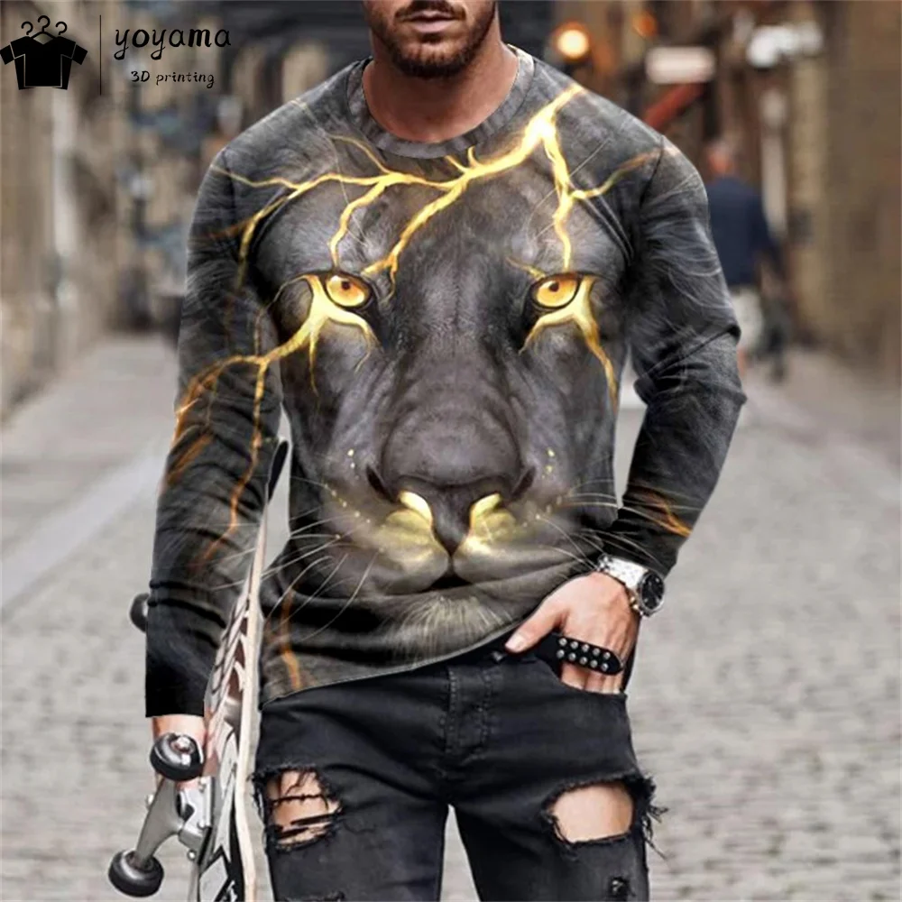 Vintage Animal 3D Print Long Sleeve T-shirts for Men O Neck Men's Casual Oversized T-shirt Fashion Male Clothes Men T-shirt Tops