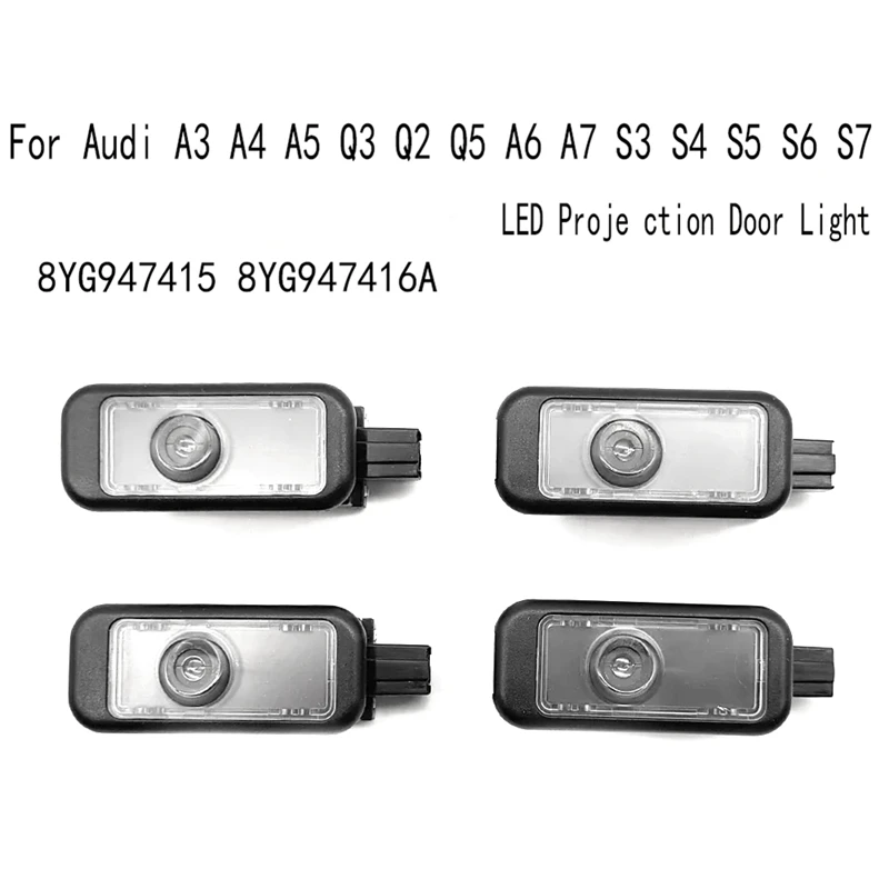 4 Pcs 4 Ring LED Projection Door Light For  A3 A4 A5 Q3 Q2 Q5 A6 A7 S3 S4 S5 S6 S7 8YG 947 415 8YG947415 8YG947416A