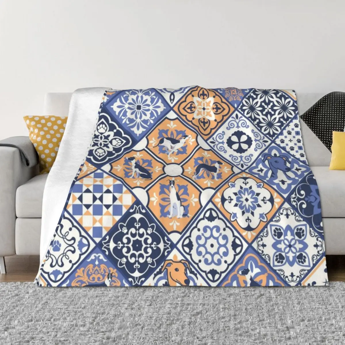 

Greyhound Portuguese tile pattern Throw Blanket Soft Big Furrys manga Plaid Blankets