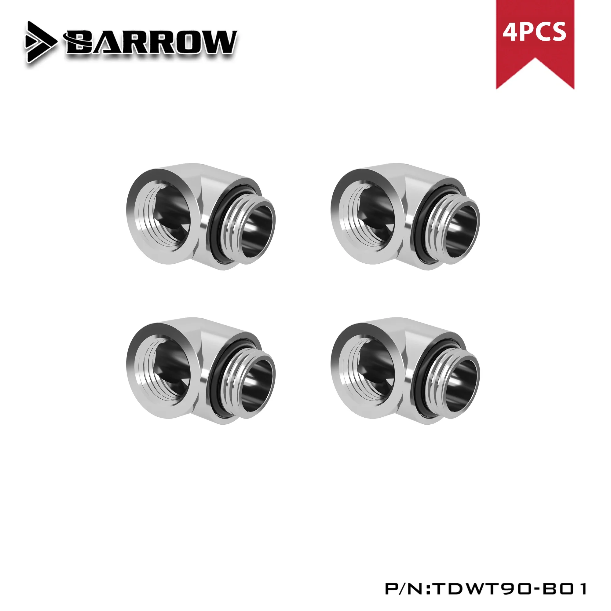 Barrow 4/6pcs G1/4 90 Degree Fittings Elbow , Water Cooling Adaptor, Watercooling Build Fittings Black White Silver TDWT90-B01