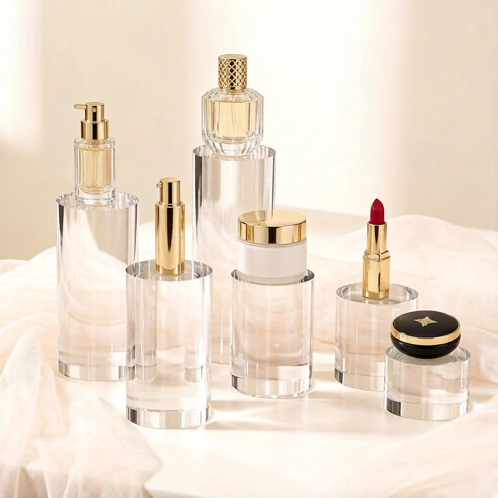 

Acrylic Round Cylinder Display Stand Holder Riser Transparent Base Figure Booster Pad Jewelry Accessory Rack Exhibition Support