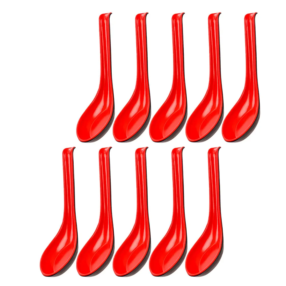 

10 Pcs Long Handle Spoon Scoops Stirring Ramen Soup Non-slip Reusable Spoons Melamine Round Serving Multifunction Cooking