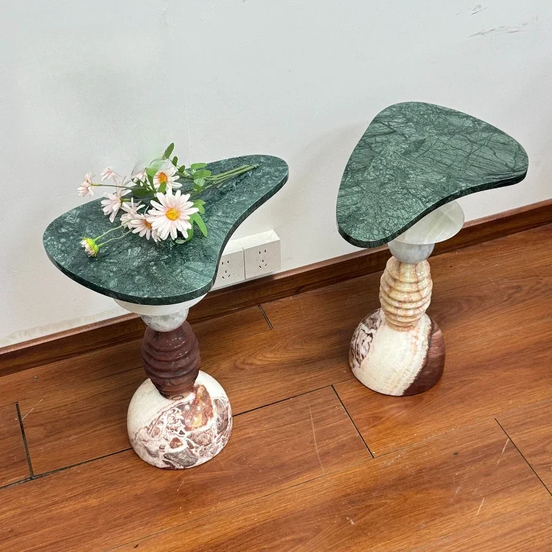 【Natural】French Vintage Mid-Century Natural Marble Side Table Designer Soft Furnishing for Model Home & Large Apartment Sofa