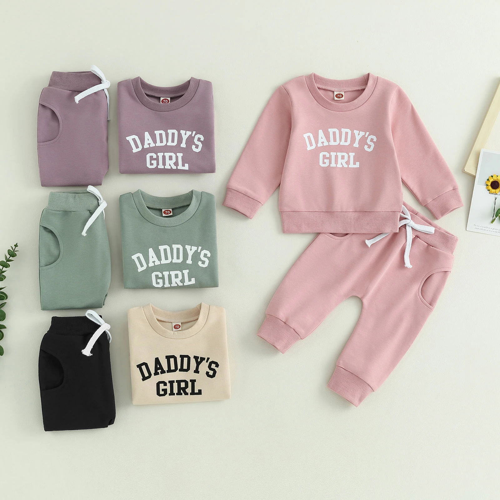 

2 piece Set Baby Girls Outfit Set Letters Print Long Sleeve Crew Neck Sweatshirt with Elastic Waist Sweatpants Spring Clothes