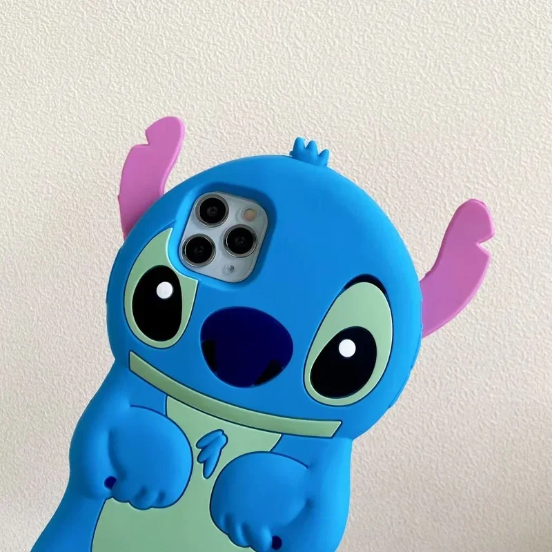 Disney Cartoon Stitch Creative 3D Silicone Phone Case for IPhone 11 12 13Pro Max XR XS Max 7 8P Cute Modeling Anti-drop Cover