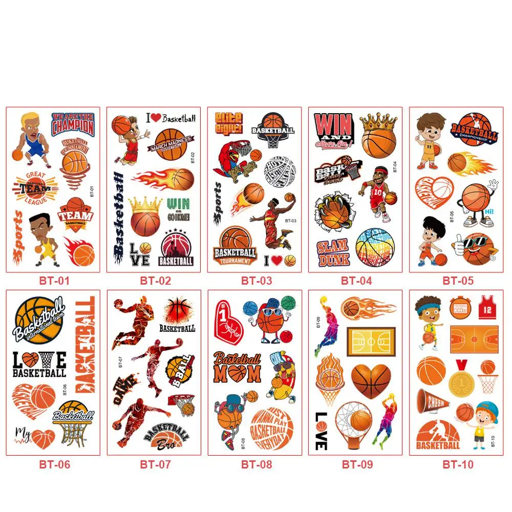 10Pcs Sports Football Basketball Rugby Baseball Temporary Tattoo Stickers Baby Kid Body Waterproof Sticker Tattoos Sport Party