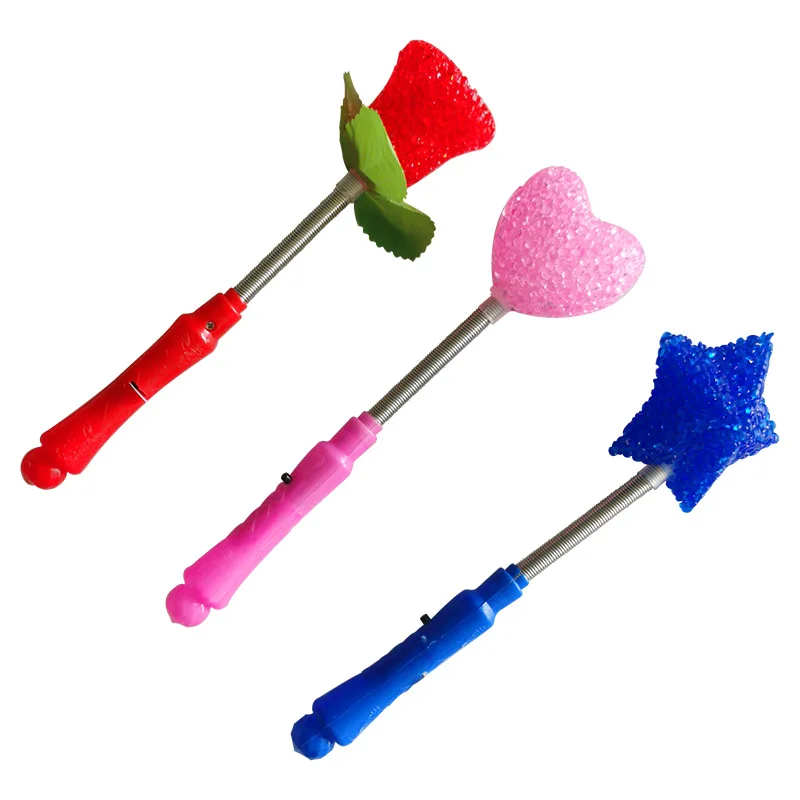 Novelty Funny Children Light-emitting Toy Creative Simulation Rose Stars Love Heart LED Flash Magic Wand Children Party Supplies