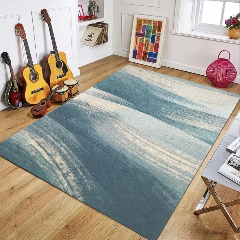 Abstract Brushstroke Line Print Area Rug, Blue and Gold Modern Floor Mat for Living Room Bedroom, Minimalist Home Decor Carpet