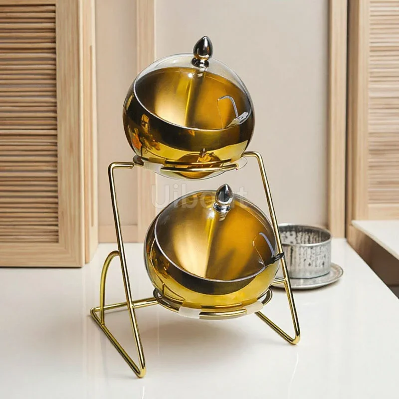 Stainless Steel Oblique mouthed Sauce golden Bowl rack Hot Buffet Pot Seasoning Basket Jar Dish Container Salad Spherical Bowl