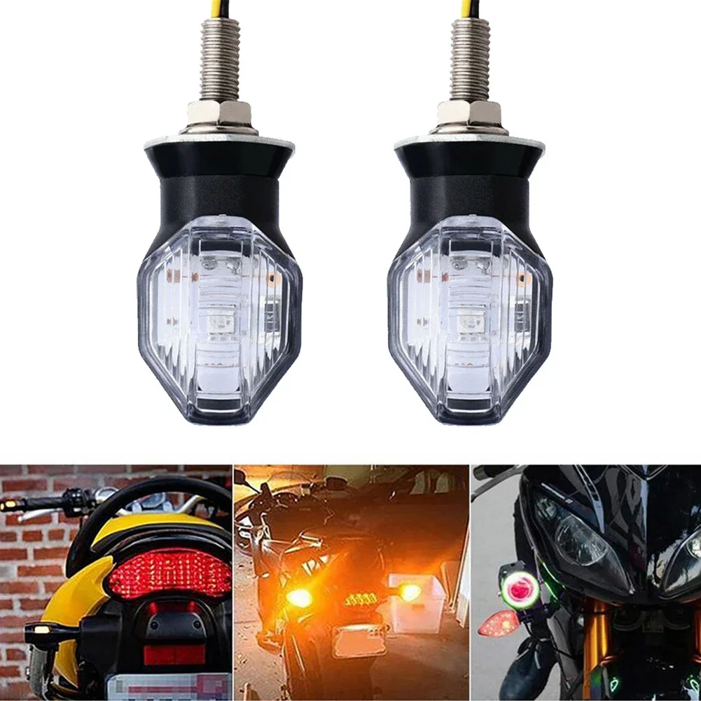 2PCS Mini Motorcycle Turn Signal Lamp Motorbike Brake Light Crystal Styling LED Flashing Lights Rear Blinker Indicator Tail Lamp