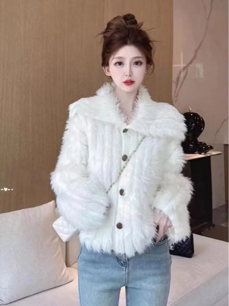 

Advanced Style Lapel Sweater New Autumn and Winter Fashionable Western-style Knitted Cardigan Jacket Fur Single Breasted Button