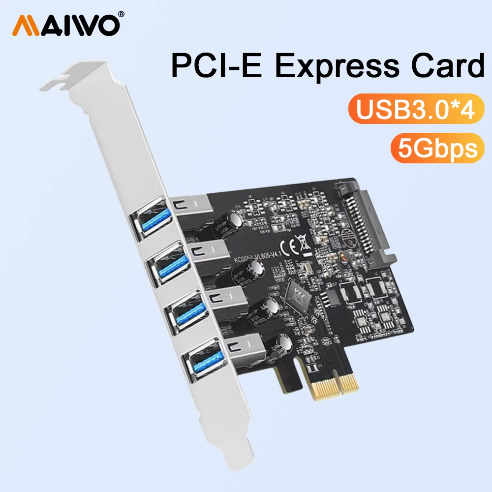 MAIWO USB 3.0 PCI-E Expansion Card 4 Ports Hub Adapter External Controller Express Card 5Gbps for Windows XP/7/8/8.1/10