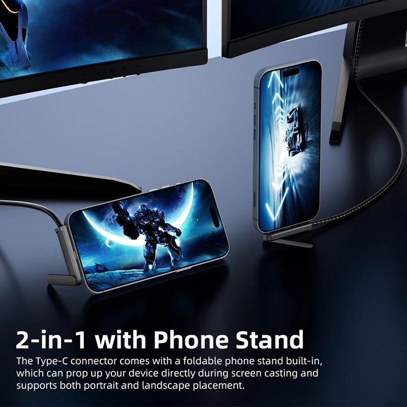 DOONJIEY USB C to HDMI Cable 16K@60Hz 8K@60Hz Foldable Mobile Holder Type C to HDMI-Compatible Video Cord For Phone PC TV Laptop