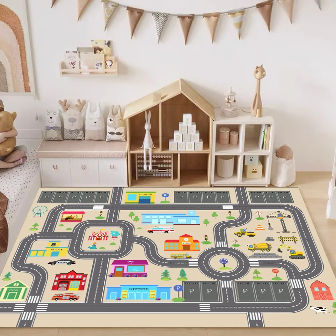 

Cartoon Car Track Crawling Carpet Anti Slip and Wear Resistant Baby Play Mat Educational Traffic Road Pad Home Decoration Carpet
