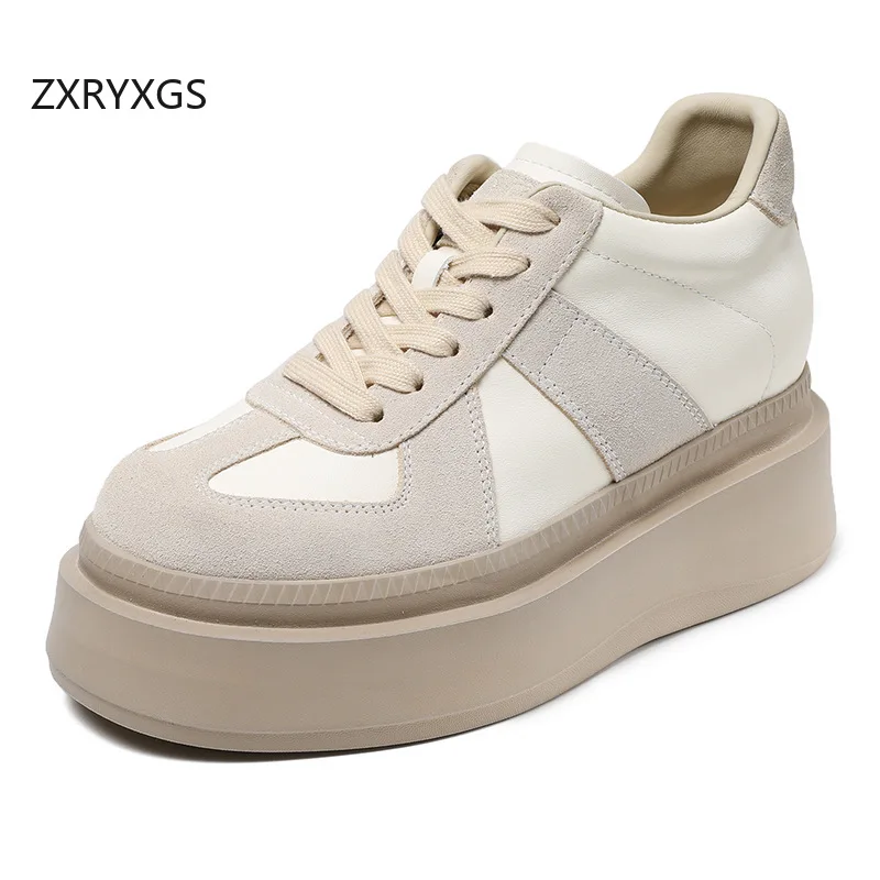 ZXRYXGS Elegant Comfortable Genuine Leather Internal Elevation Sneakers 2024 New Autumn Lace-up Women Fashionable Sneaker Wedges