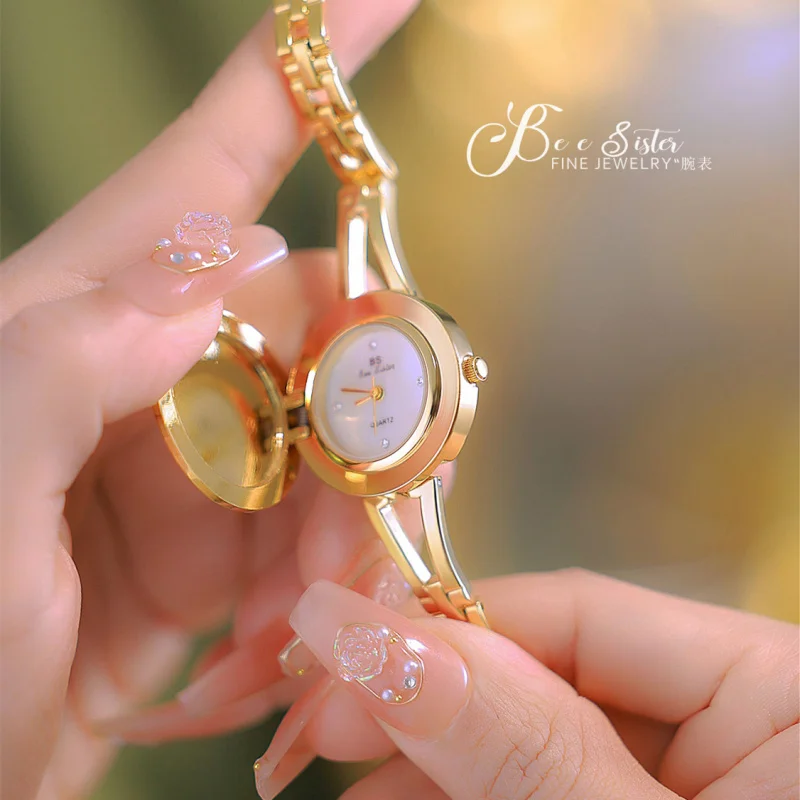 Deesio watch for women light luxury gold chain pocket watch waterproof flip full diamond flower ladies fashion watches gift