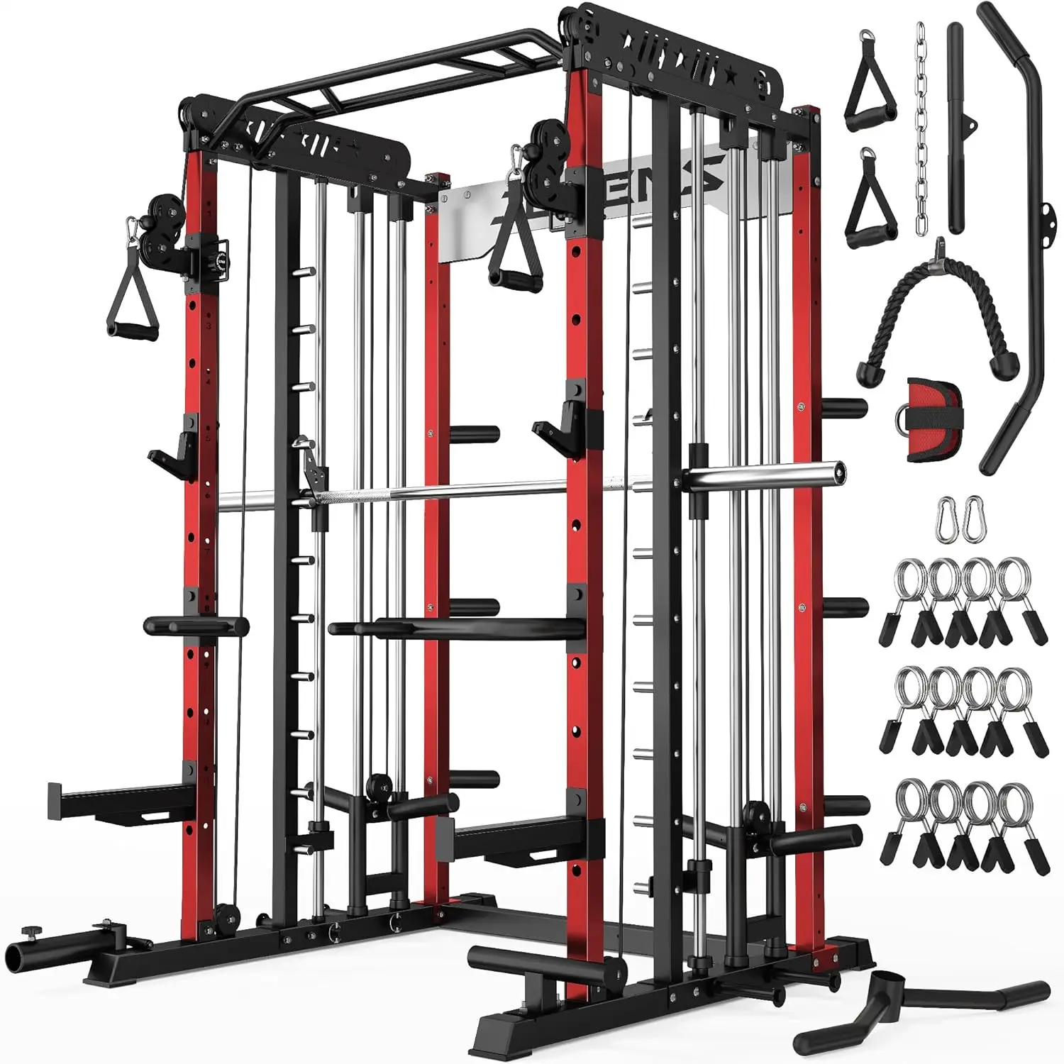 Smith Machine for Home Gym, Multi-Function M12 Power Cage with Cable Crossover System, Squat Rack with Smith Bar and, Custom