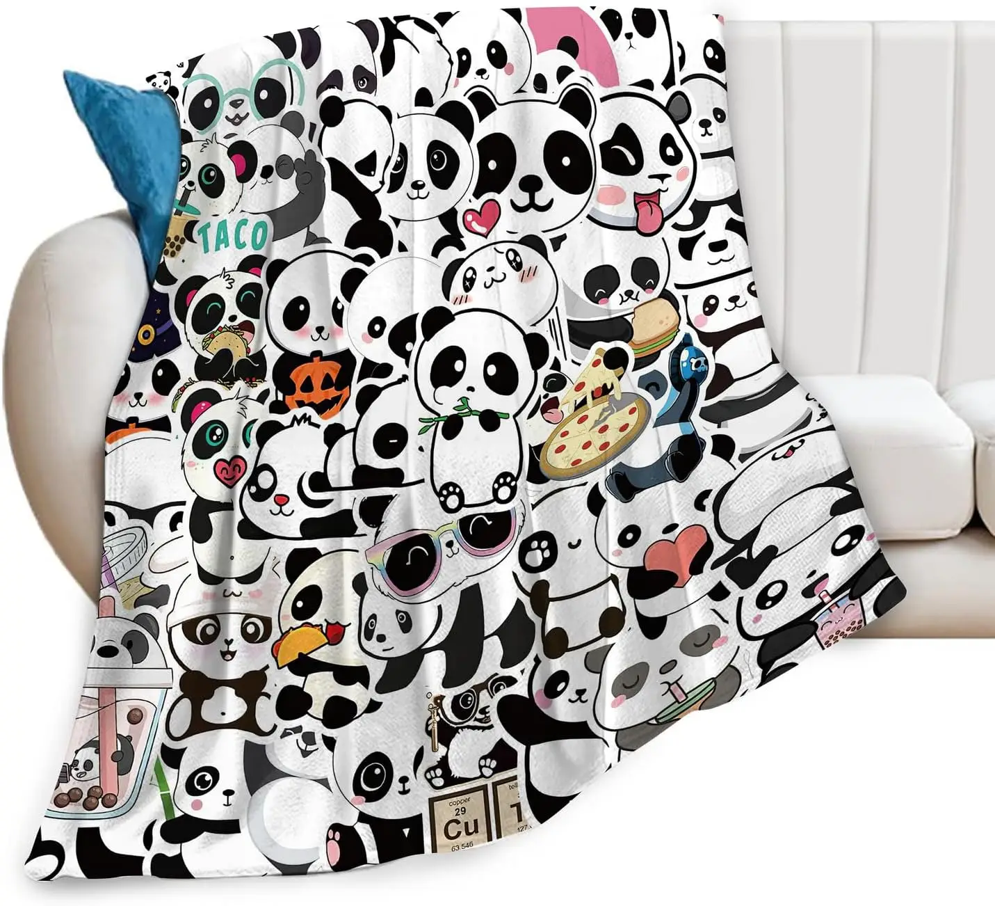 Cute Panda Taco Theme Throw Blanket Cozy Home Decor Plush Lap Throw for Sofa Bed Anime Novelty Gift Bed Cover