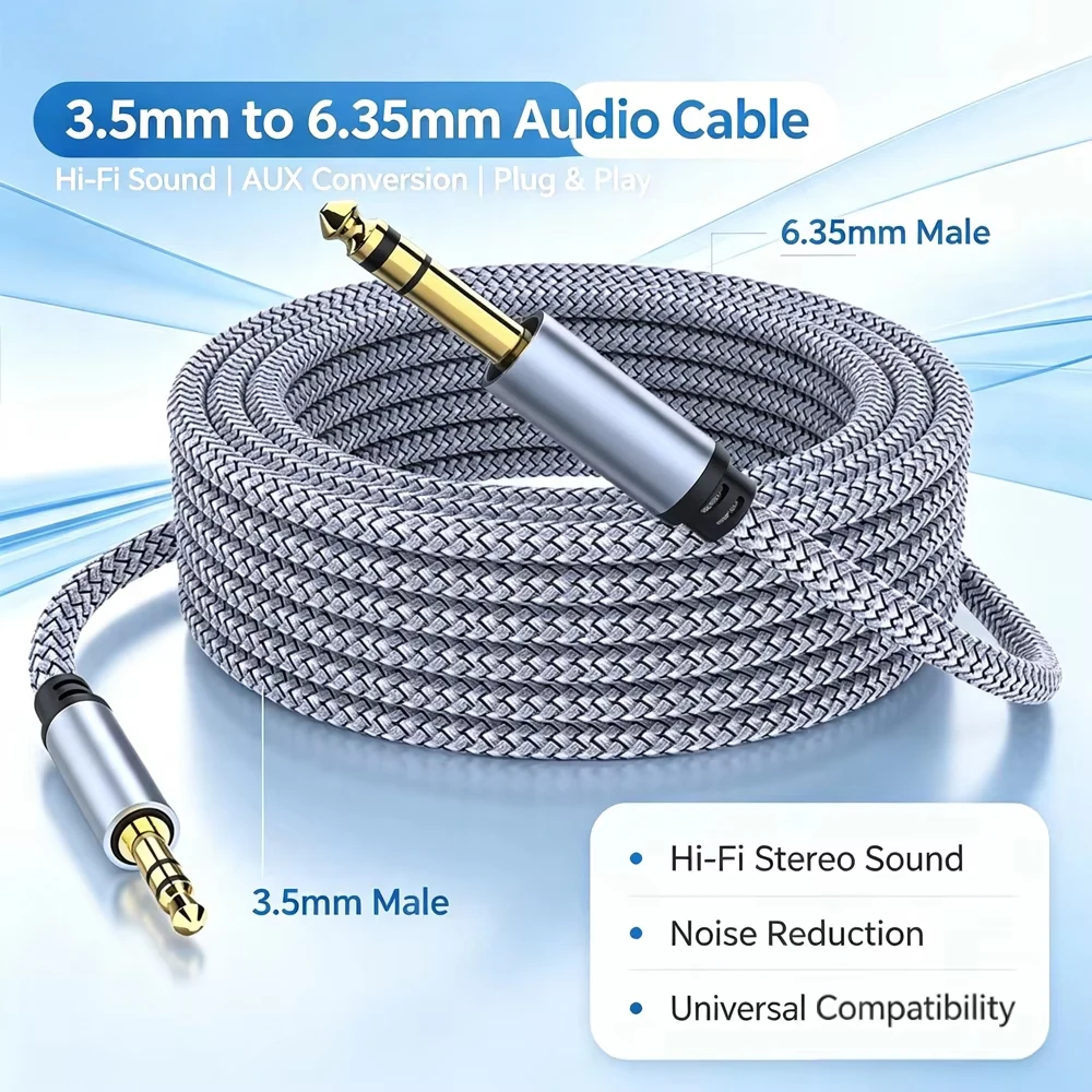 Male to Male 3.5 mm to 6.35 mm Adapter Aux Cable for Mixer Amplifier Gold Plated 3.5 Jack to 6.5 Jack 3m 5m 10m Aux