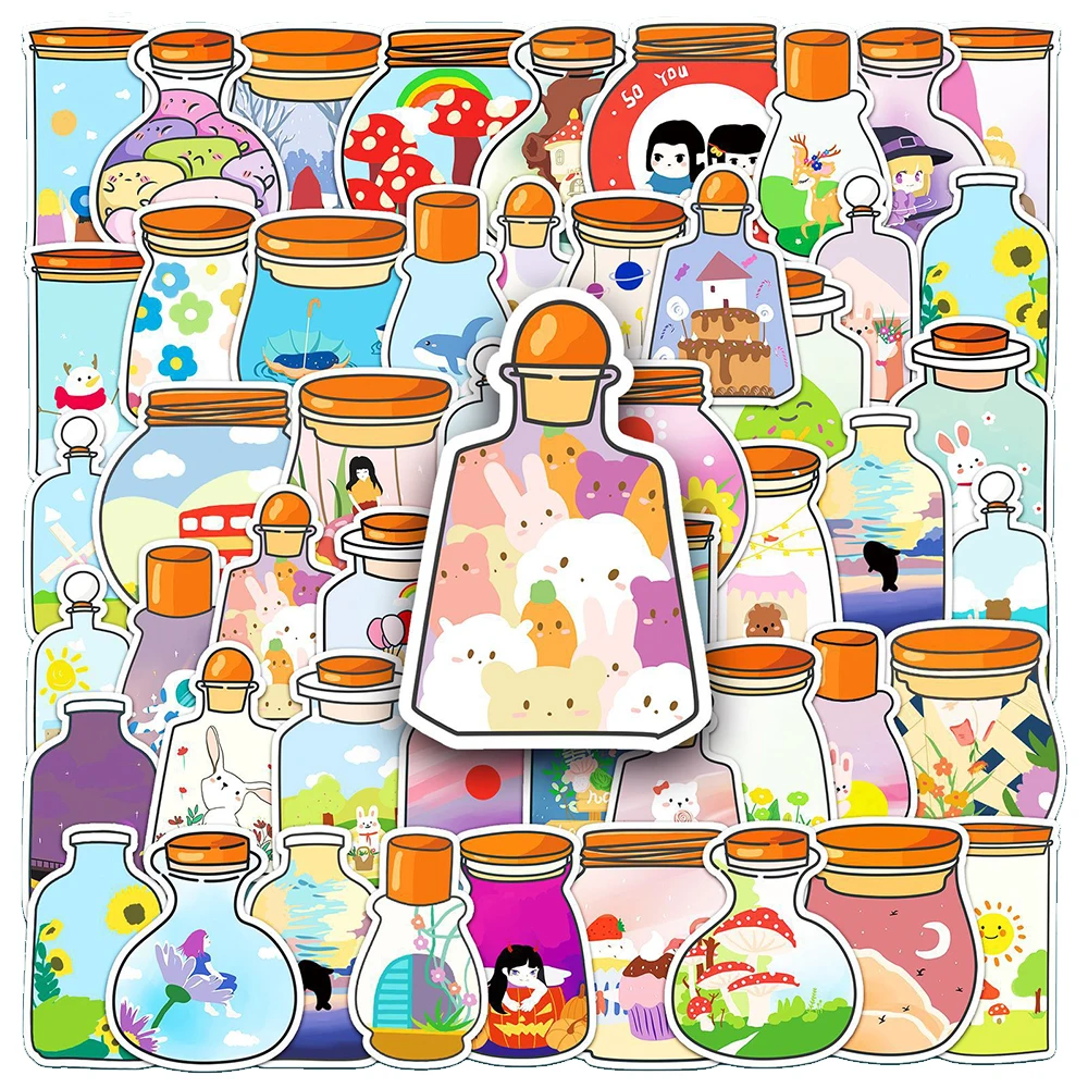 10/30/50pcs Cute INS Style Bottle World Animal Plant Cartoon Stickers Laptop Notebook Phone Suitcase Stationery Sticker Decals