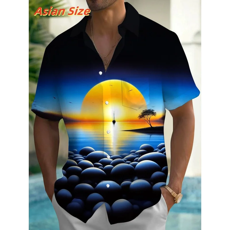 

Lotus Parrot Graphic Hawaiian Shirt For Men Moon Sea 3D Printed Shirts Summer Street Short Sleeves Tops Cool Lapel Button Blouse