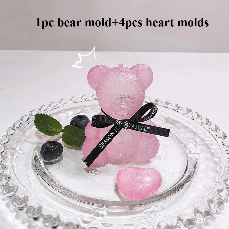 

Summer Teddy Bear Ice Cube Mold, Reusable Ice Cubes, Ice Maker, Non Melting Tartar, 1pc Teddy Bear and 4 Love Sets, Home Decor