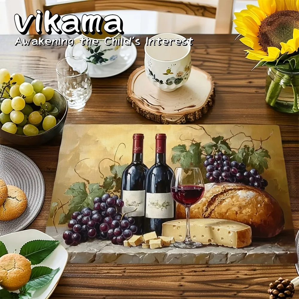 VIKAMA 6-teiliges hitzebeständiges Tischset-Set, Vintage-Ölgemälde-Design, Küchentischschutz, leicht zu reinigendes Tischset-Set