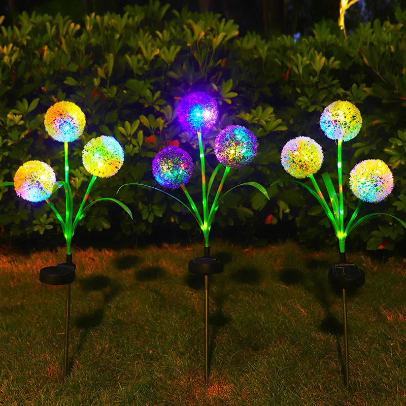 

3 LEDS Solar Outdoor Dandelion Lights, LED Color Scallion Ball Lights, Lawn Lights, for Garden, Patio, Walkway, Lawn Decoration