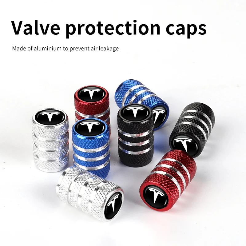 4pcs Car Metal Tire Valve Caps Tyre Wheel Stem Air Hat Mats For Tesla Model 3 Y S X Roadster Bonina Coil