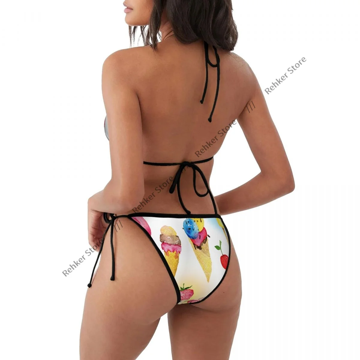 Conjunto de Bikini, traje de baño para mujer, traje de baño Sexy con realce, conjunto de helado colorido, ropa de playa brasileña de verano