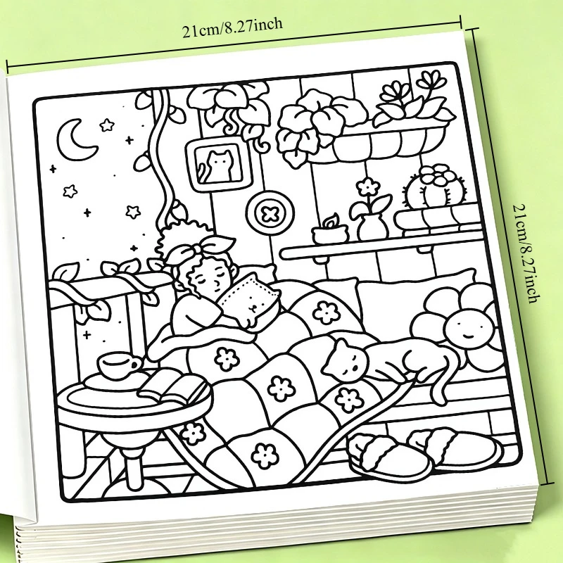 24 Pages Girl Moments Coloring Book, Cute Cozy Daily Scene Drawing Book, Art Sketch Painting Book