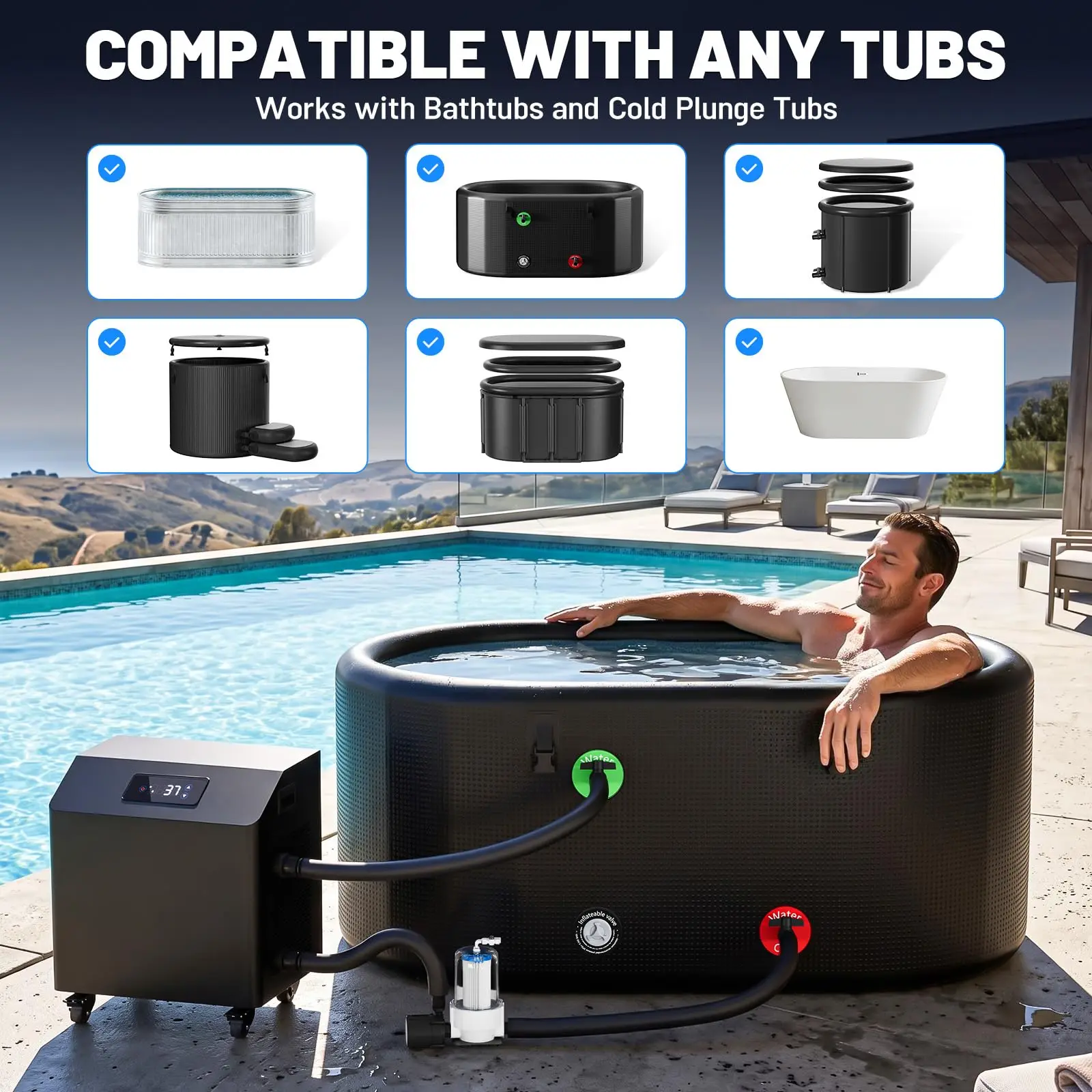 Cold Plunge Chiller, 1 HP Ice Bath Water Chiller for Cold Therapy Recovery
