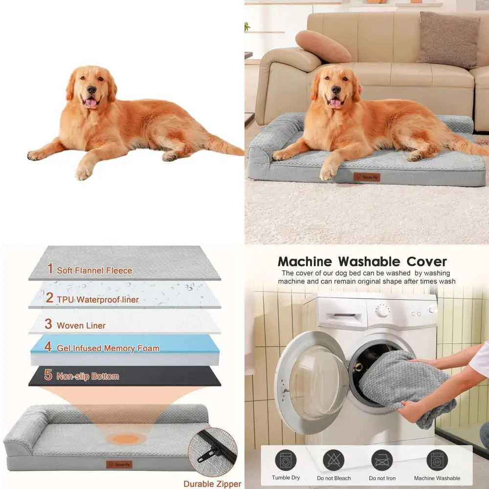 

Large Orthopedic Memory Foam Dog Bed for Large Breeds, Washable Cover, Non-Slip Base, Waterproof, Suitable for Indoor and Outdoo