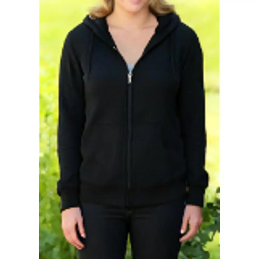 

Женская черная куртка с капюшоном на молнии - это модная, удобная, универсальная. Куртка с длинными рукавами и простой дизайн.