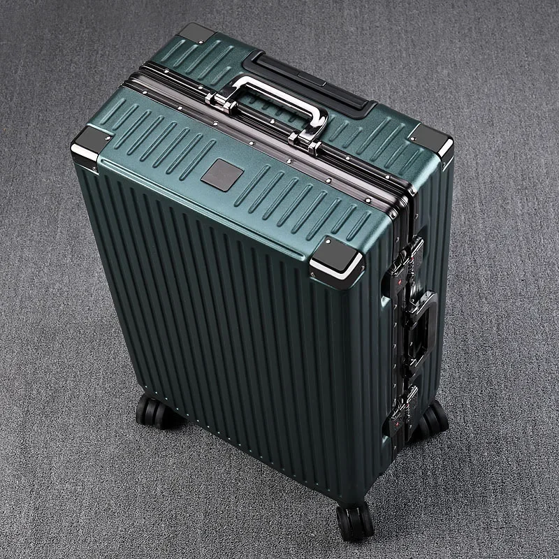 Suitcase Luggage Right Angle Retro Aluminium Frame Universal Wheel Boarding Bag Large Capacity Travel Password Leather Box Trunk