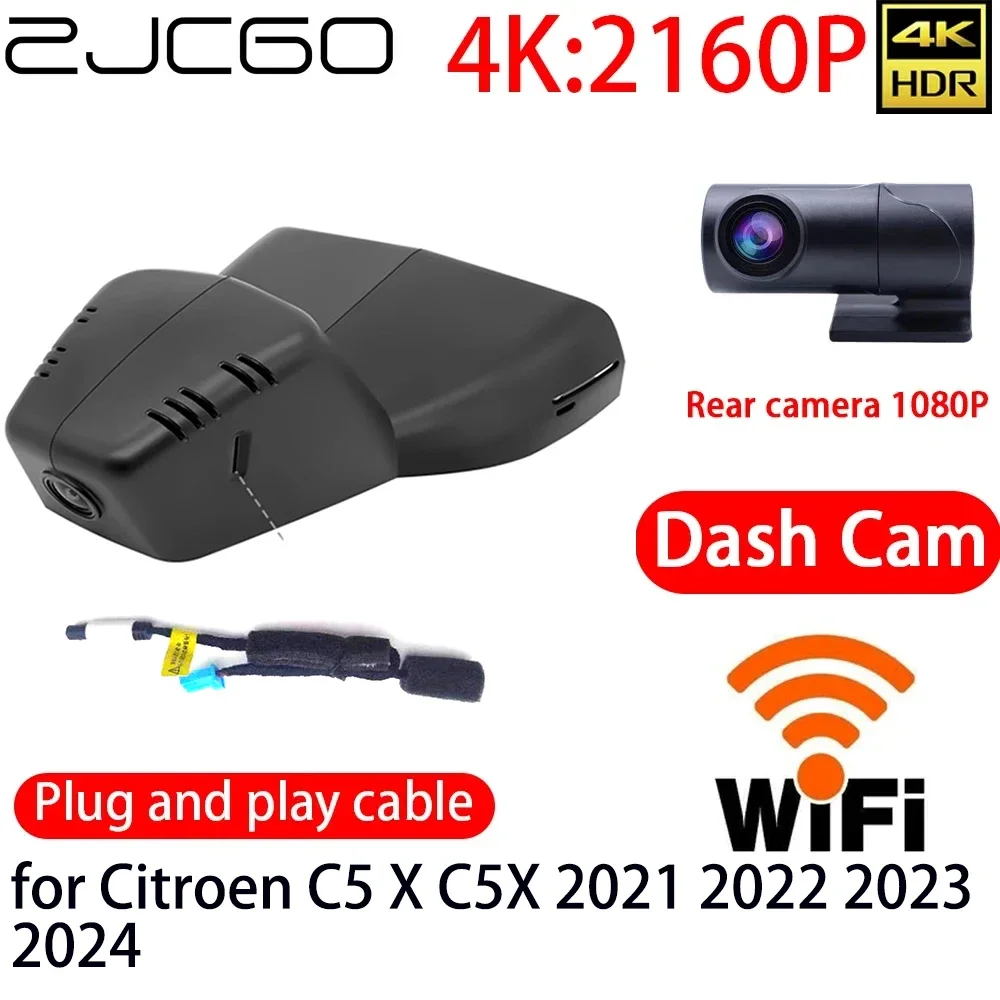 

ZJCGO 4K Car DVR Dash Cam Wifi Front Rear Camera 24h Monitor for Citroen C5 X C5X 2021 2022 2023 2024