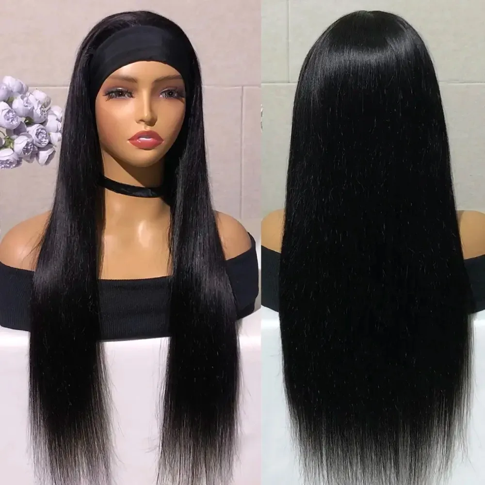 

36 40 Inch Straight Headband Wigs Human Hair Machine Made Hair Wigs Easy to Go Headband Wig Scarf Wig Glueless None Lace Front Wigs Brazilian Virgin Human Hair