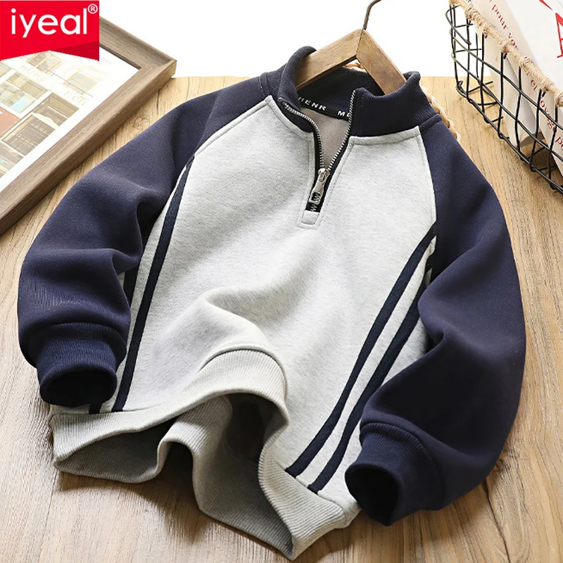 IYEAL Kids Boys' Warm Fleece Sweatshirt  Winter Children's Half Zipper Thickened Stand up Collar Top Children's Stand up Collar