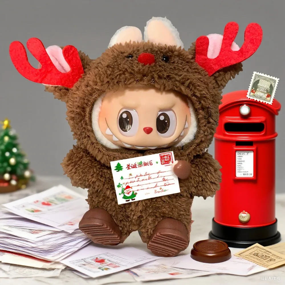 ชุดตุ๊กตา Labubu I II ขนาด 17 ซม. ชุดเสื้อผ้าตุ๊กตาพร้อมกระดิ่งและผ้าคลุมไหล่ ชุดคริสต์มาส เสื้อคลุมแบบสโนว์แมนลายกวาง เสื้อผ้าสไตล์เกาหลี Kpop Exo ชุดตุ๊กตาผ้าพลัช