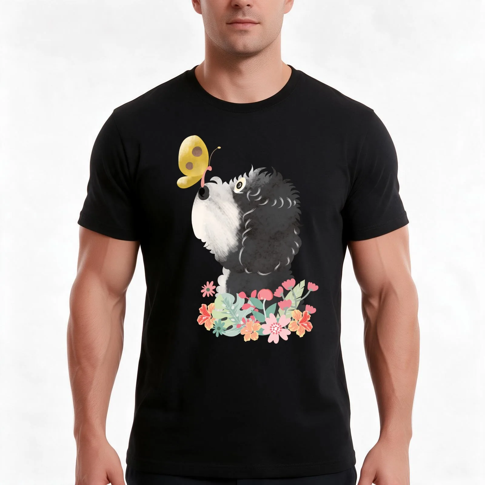 Hello Spring! Black White Goldendoodle Labradoodle Cockapoo Cavapoo Aussiedoodle Sheepadoodle Bernedoodle T-Shirt, 100% Cotton
