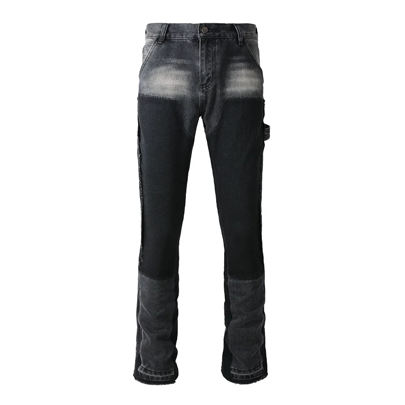 

2024 New Arrivals Mens Black Gray Flare Splice Denim Pants Multiple Pockets Bootcut Spliced Streetwear Flared Jeans Men