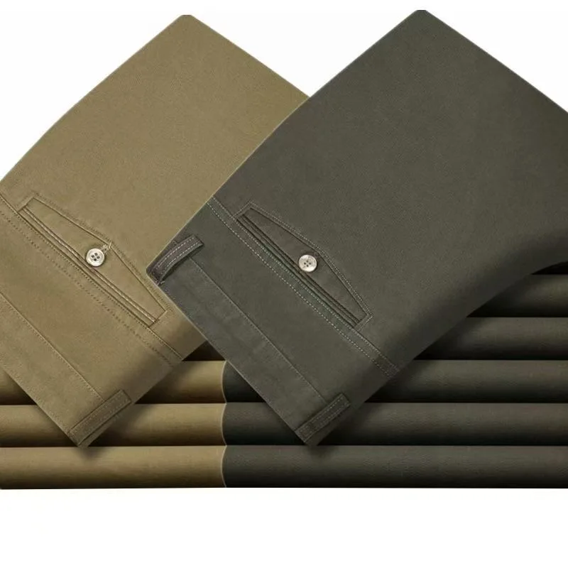Men's Summer Thin Business Pants Autumn Classic Casual 100% Cotton Fashion Stretch Solid Comfortable Elastic Straigh Trousers