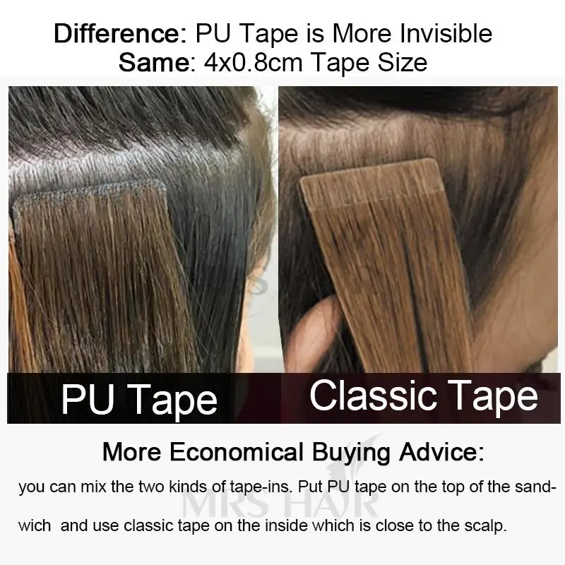 Invisible PU Tape Hair Extensions Hand Tied Tape in Human Hair Extensions Natural Adhesive Tape in Extension 10pcs/pack
