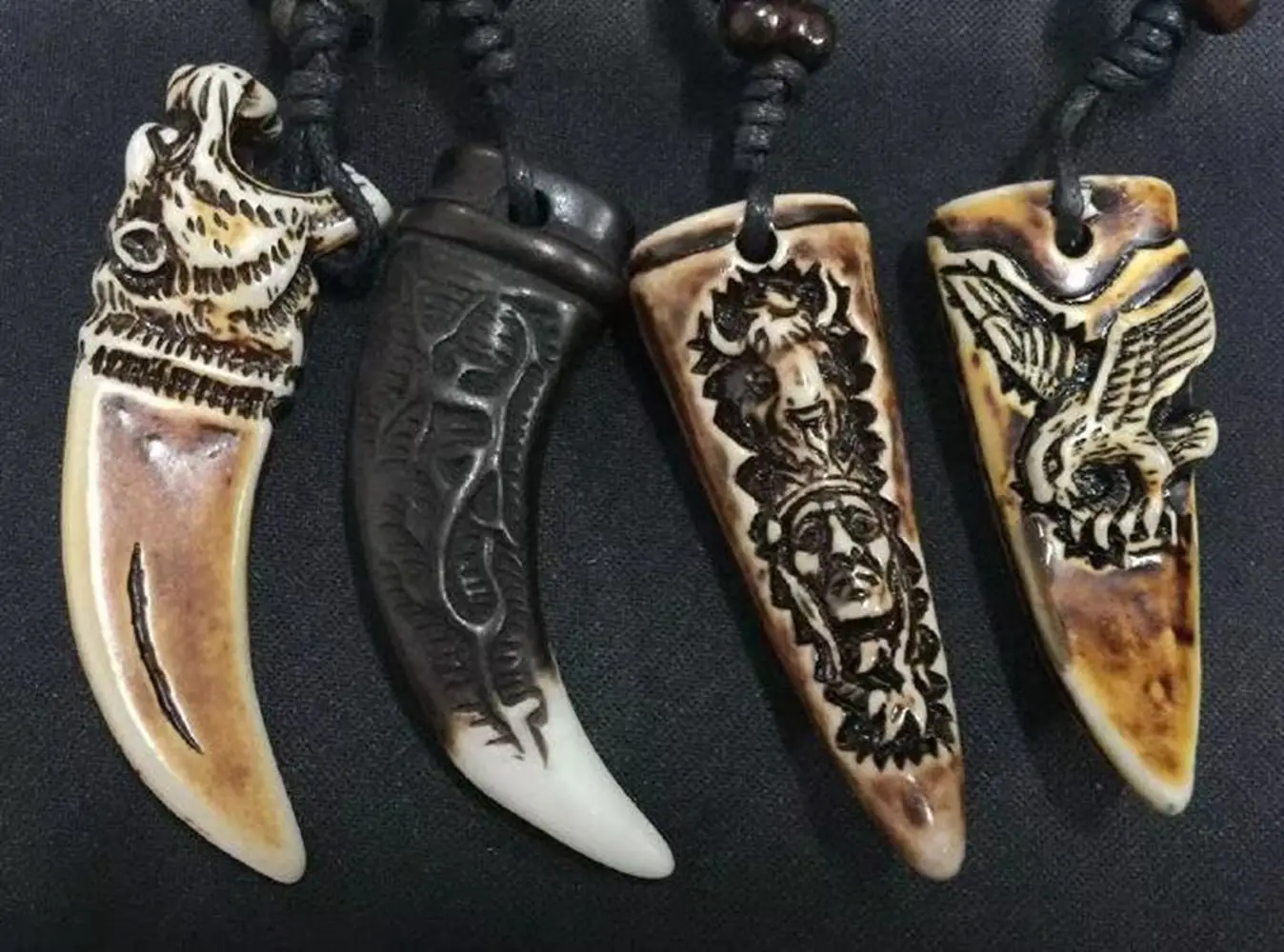 12 PCS Tribal Imitation Hand-carved Tiger Dragon Hawk Chief Totem Necklace